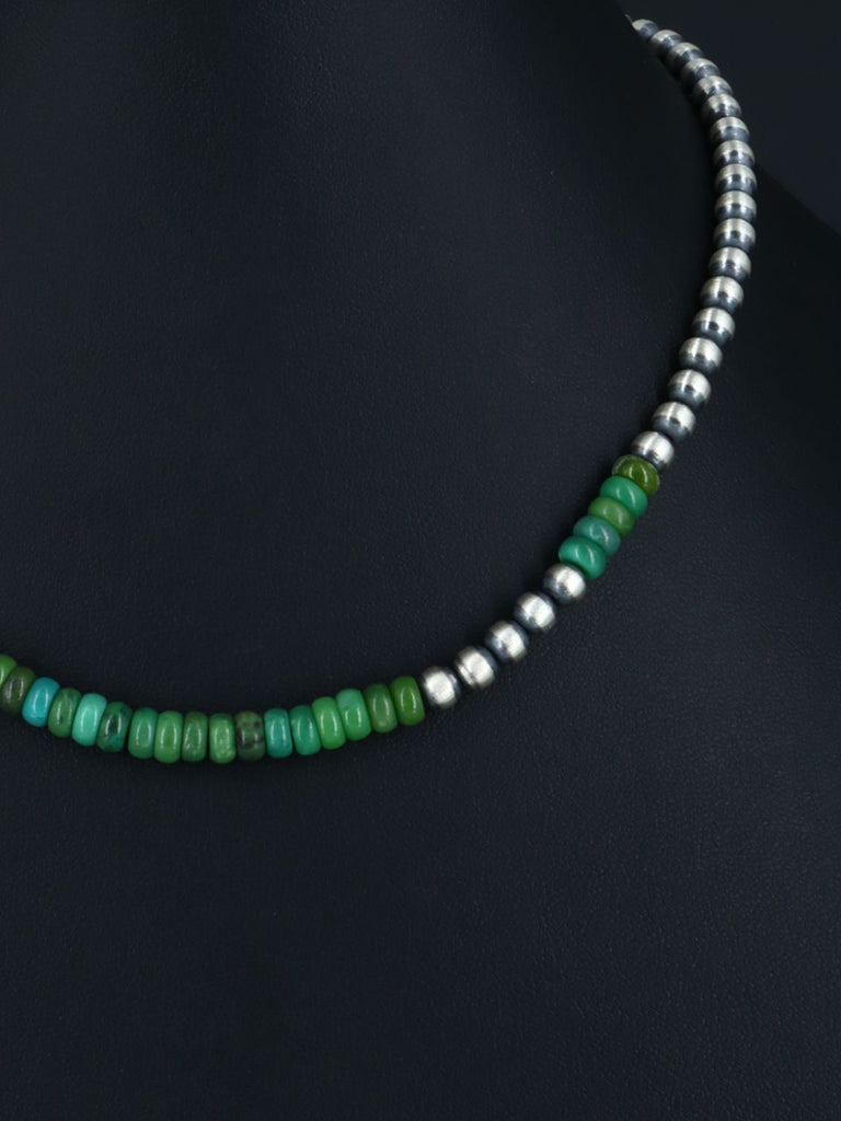 16" Native American Turquoise and Silver Bead Necklace - PuebloDirect.com