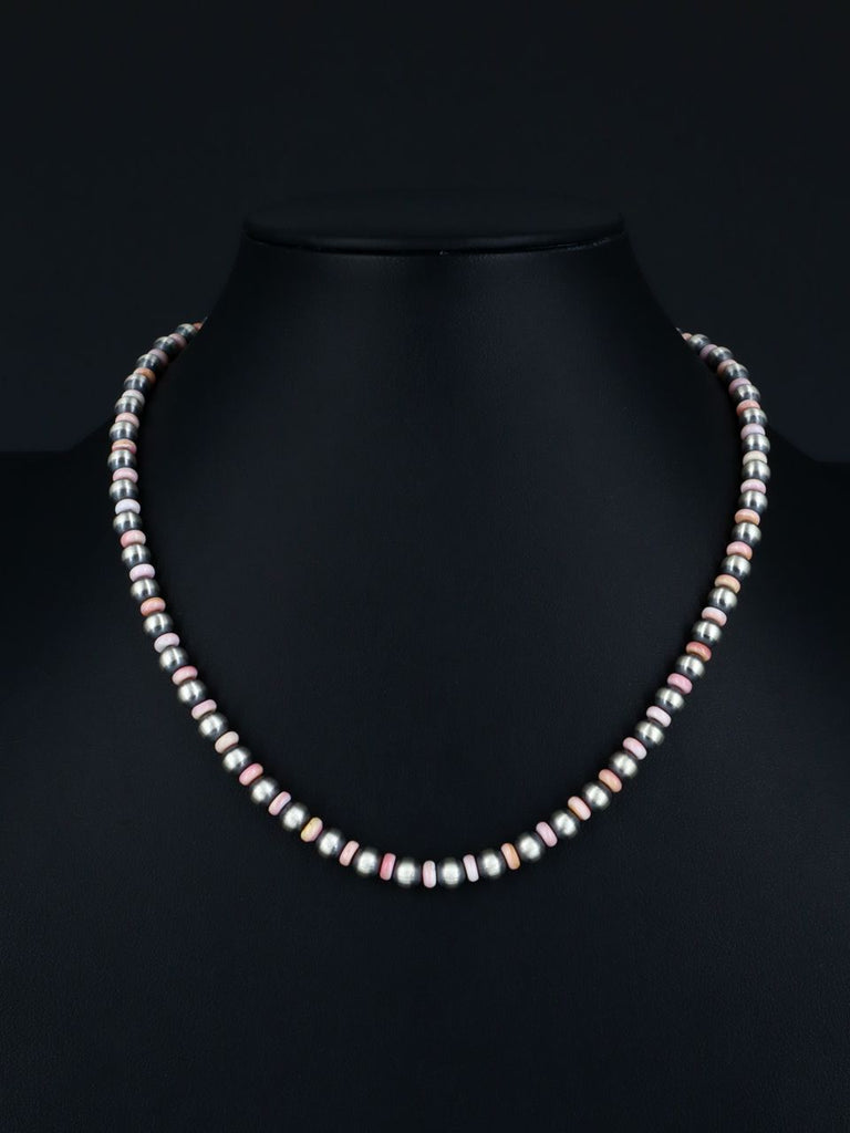 18" Navajo Jewelry Pink Conch Sterling Silver Beaded Necklace - PuebloDirect.com
