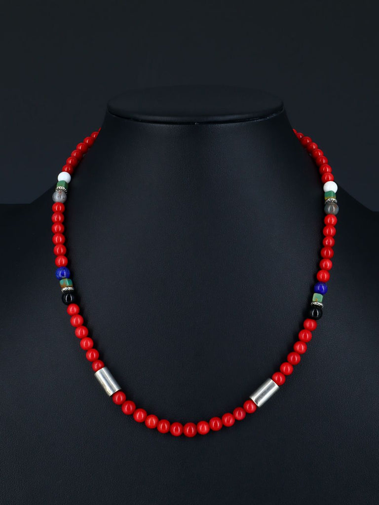18" Dyed Bamboo Coral Single Strand Bead Necklace - PuebloDirect.com