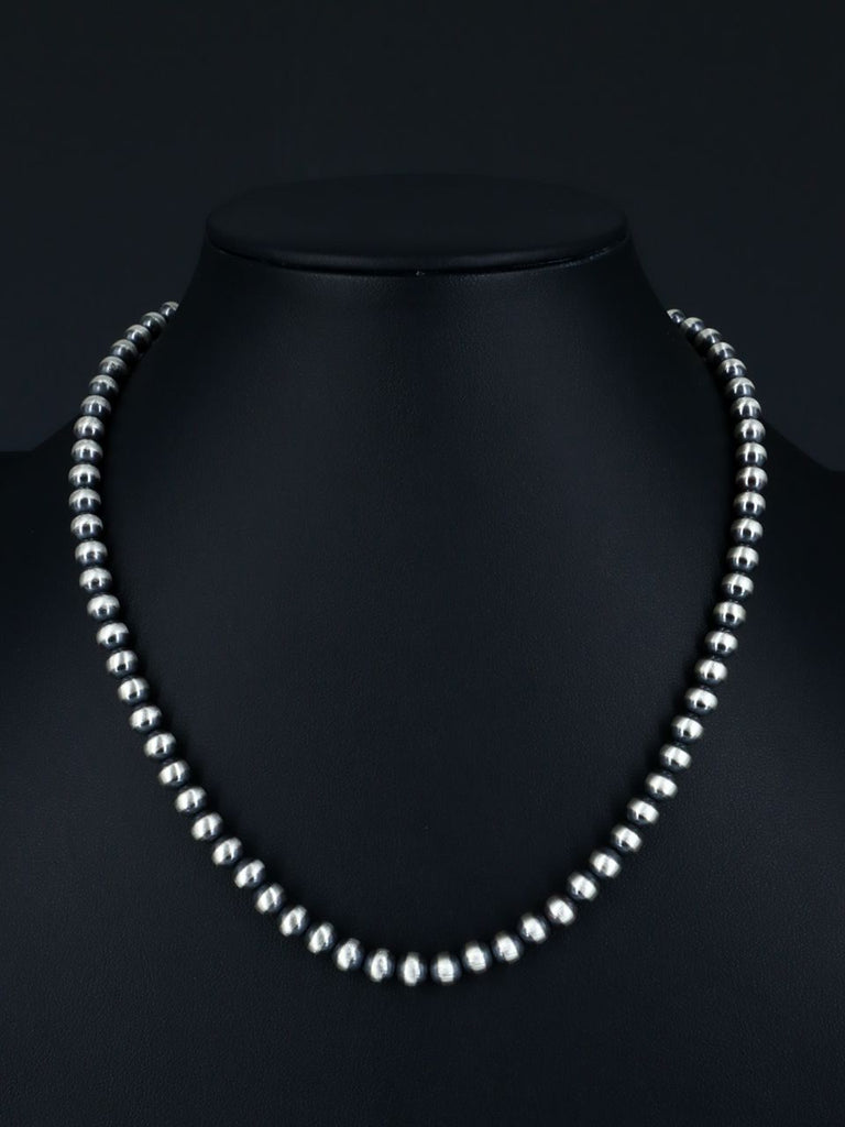 18" Native American Sterling Silver Bead Necklace - PuebloDirect.com