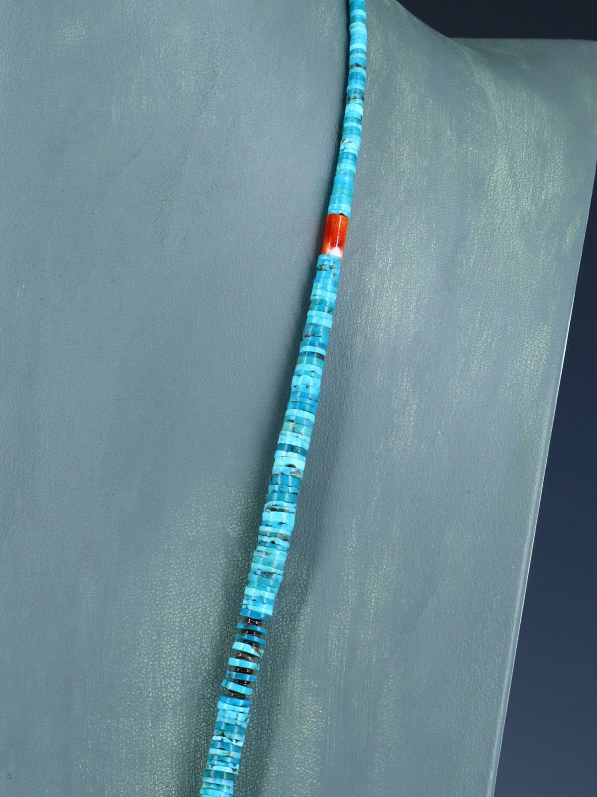 Native American Santo Domingo Spiny Oyster and Turquoise Necklace P255 - PuebloDirect.com