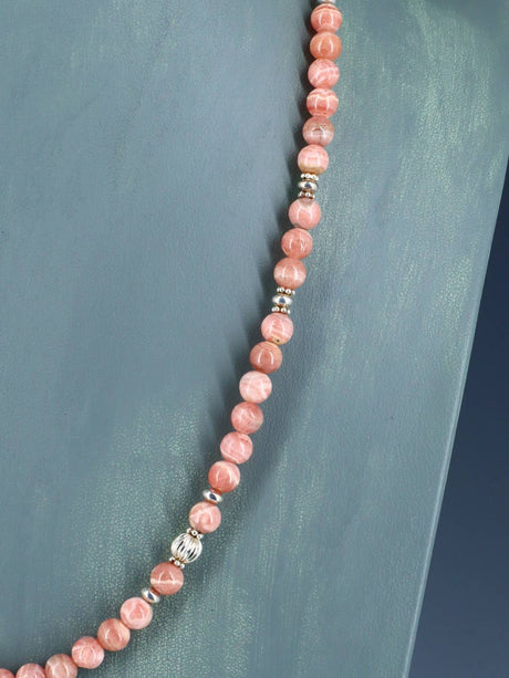 Native American Rhodochrosite and Sterling Silver Bead Necklace - PuebloDirect.com