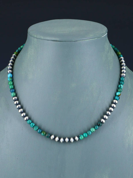 Native American Turquoise and Silver Bead Necklace - PuebloDirect.com