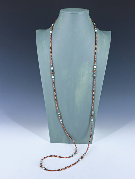 48" Extra Long Copper and Sterling Silver Beaded Wrap Necklace - PuebloDirect.com