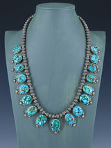 Native American Kingman Turquoise Sterling Silver Necklace - PuebloDirect.com