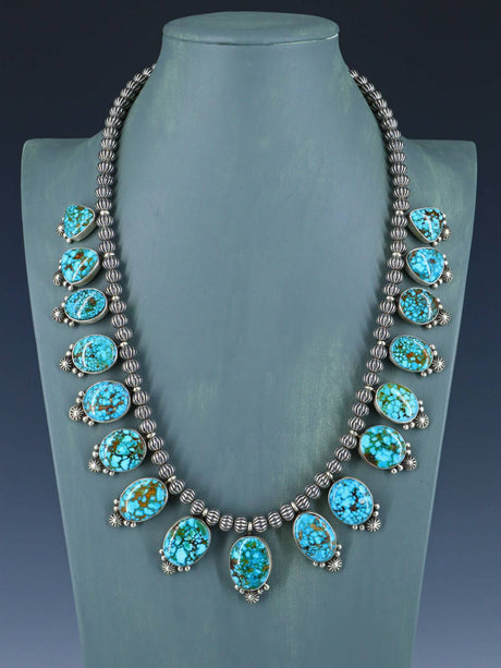 Native American Kingman Turquoise Sterling Silver Necklace - PuebloDirect.com