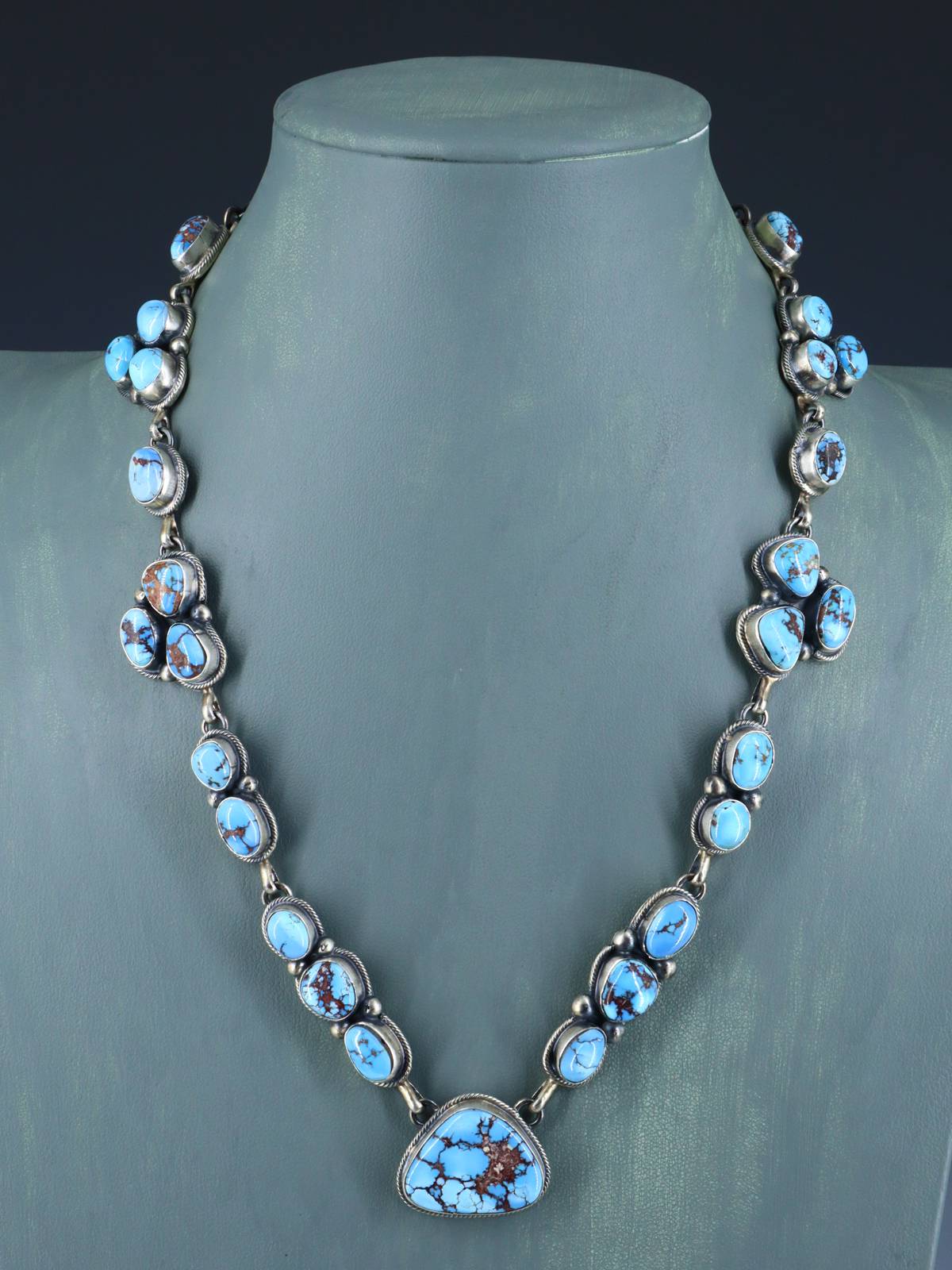 Native American Jewelry Sterling Silver Golden Hill Turquoise Necklace - PuebloDirect.com