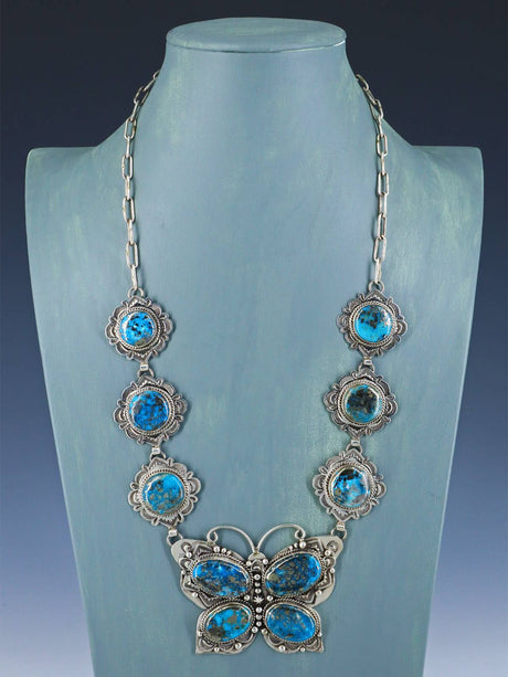 Native American Jewelry Sterling Silver Turquoise Butterfly Necklace - PuebloDirect.com