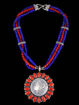 Native American Lapis and Coral Coin Necklace - PuebloDirect.com