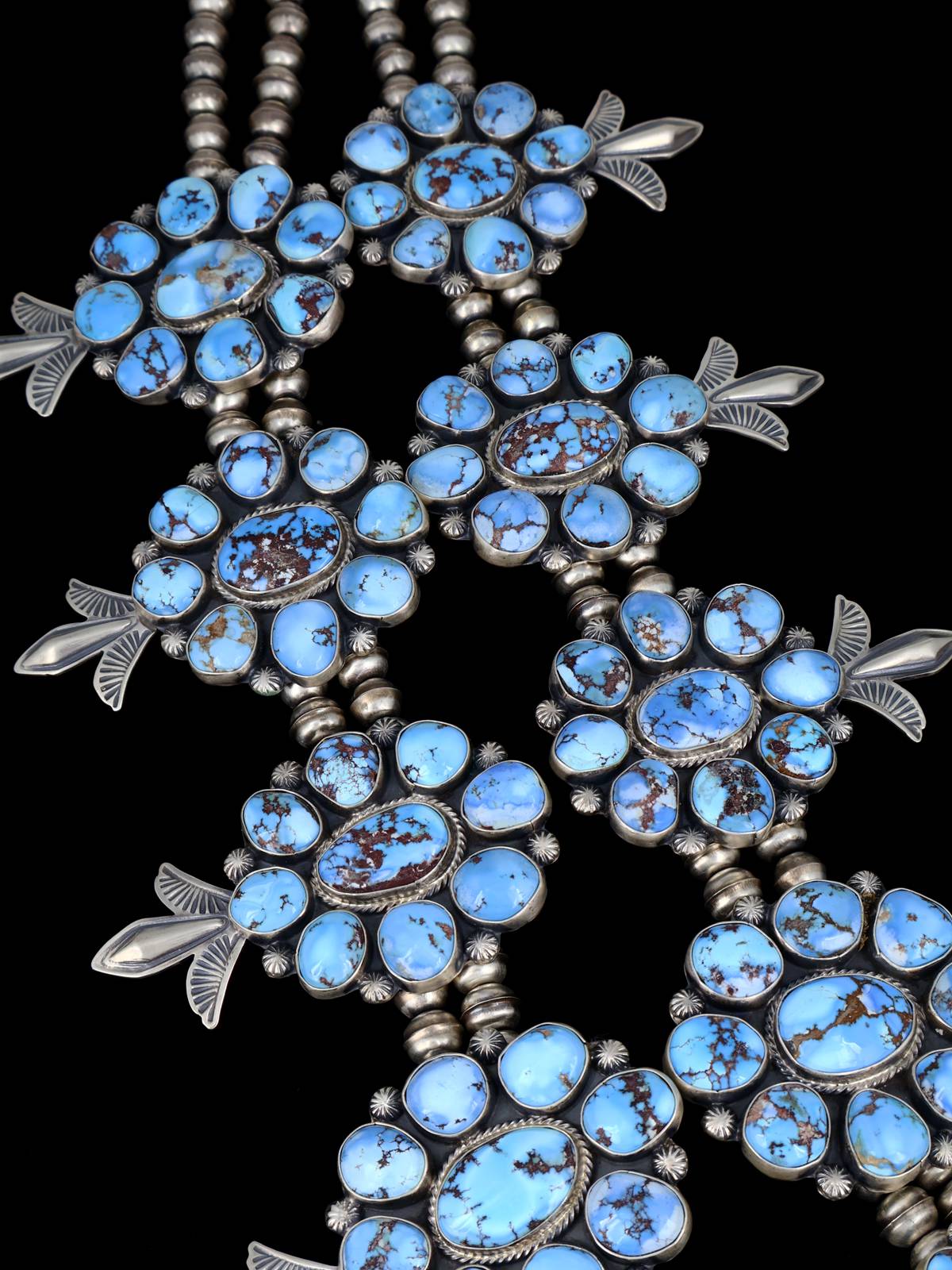 Navajo Sterling Silver Golden Hill Turquoise Squash Blossom