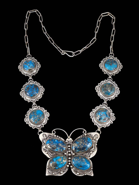 Native American Jewelry Sterling Silver Turquoise Butterfly Necklace - PuebloDirect.com