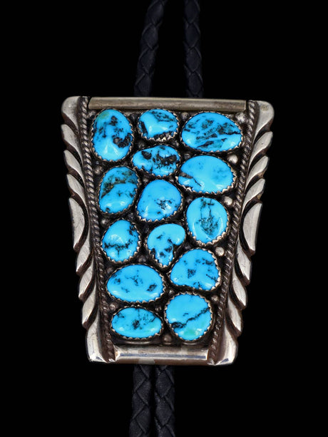 Vintage Estate Jewelry Sterling Silver Kingman Turquoise Bolo Tie - PuebloDirect.com