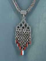 Zuni Pueblo Sterling Silver Turquoise and Coral Rain Cloud Necklace - PuebloDirect.com