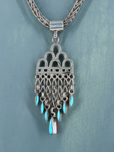 Zuni Pueblo Sterling Silver Turquoise and Coral Rain Cloud Necklace - PuebloDirect.com