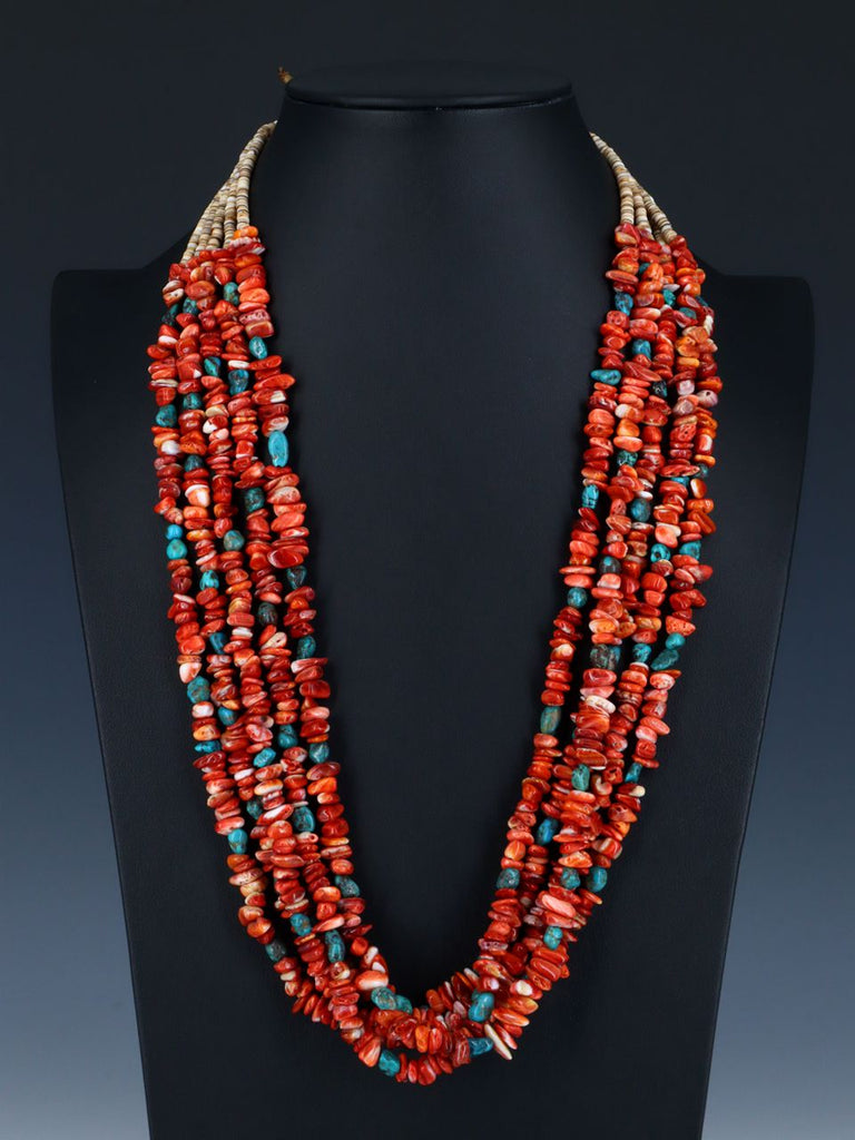 Native American Santo Domingo Spiny Oyster and Turquoise Necklace - PuebloDirect.com