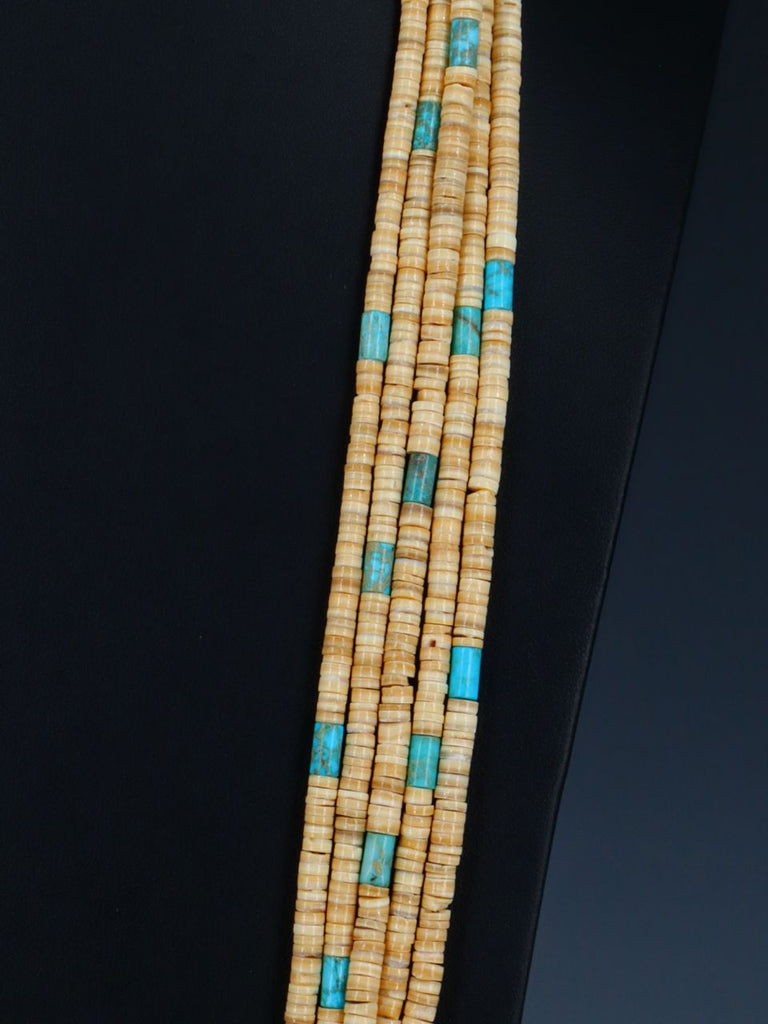 Native American Five Strand Shell Heishi and Turquoise Necklace - PuebloDirect.com