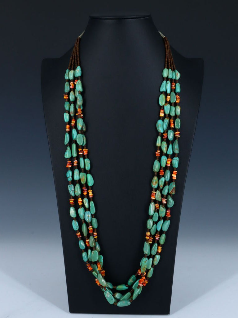 Native American Santo Domingo Turquoise and Spiny Oyster Necklace - PuebloDirect.com