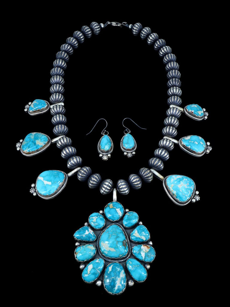 Native American Fox Turquoise Sterling Silver Necklace Set - PuebloDirect.com