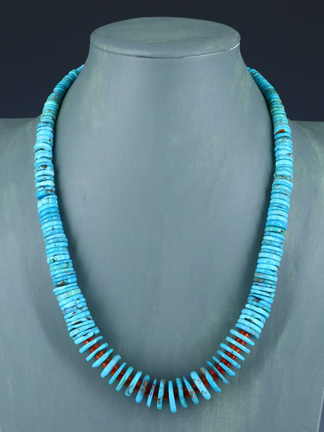 Southwest Turquoise and Apple Coral Necklace - PuebloDirect.com