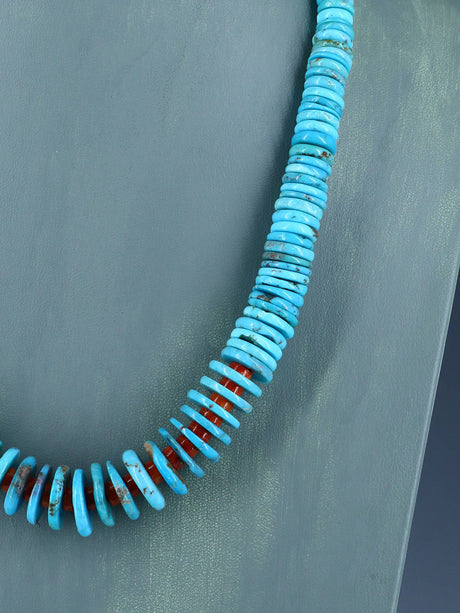 Southwest Turquoise and Apple Coral Necklace - PuebloDirect.com
