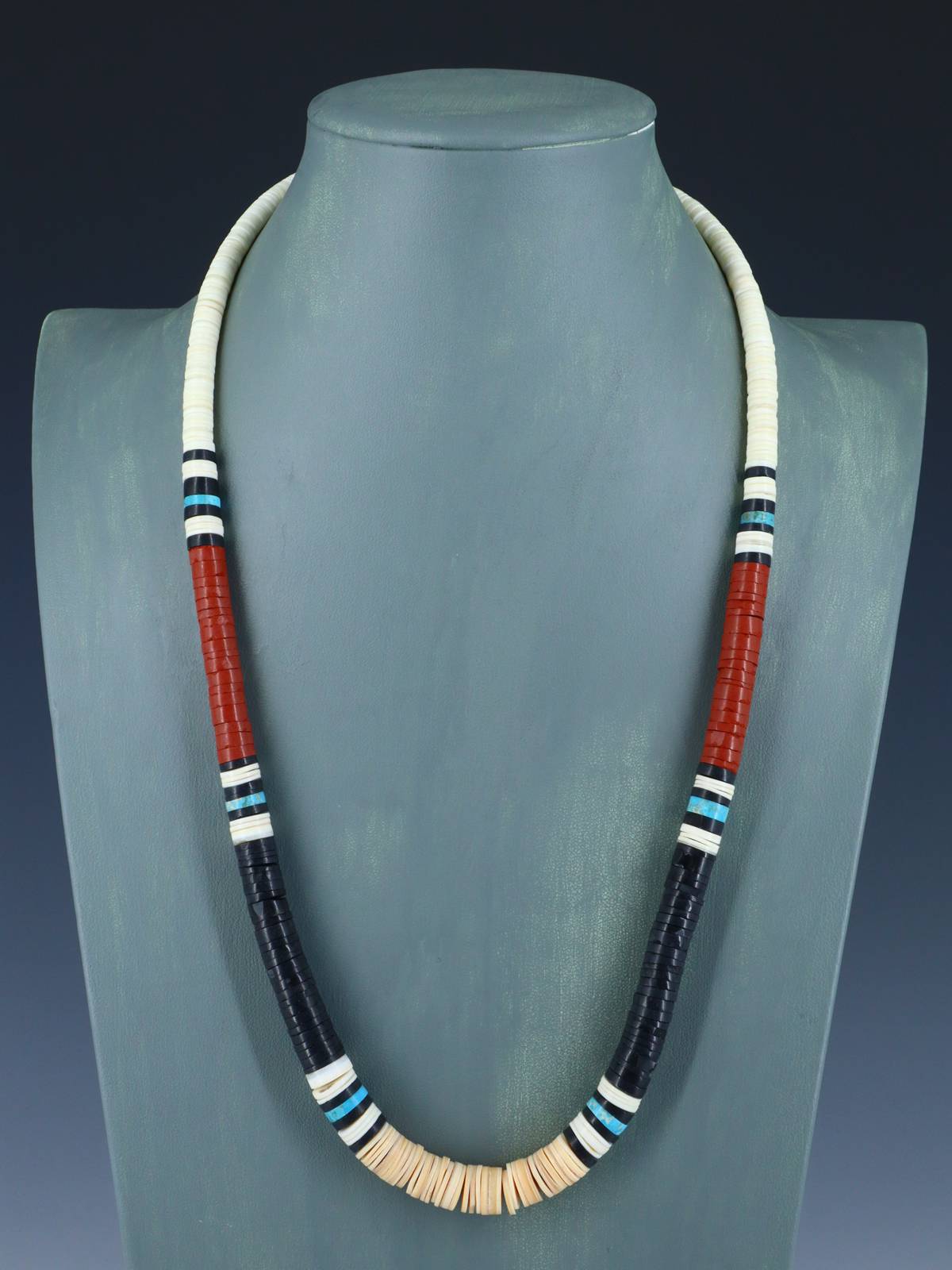 Santo Domingo Shell Heishi and Pipestone Necklace - PuebloDirect.com