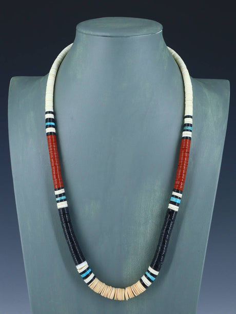Santo Domingo Shell Heishi and Pipestone Necklace - PuebloDirect.com