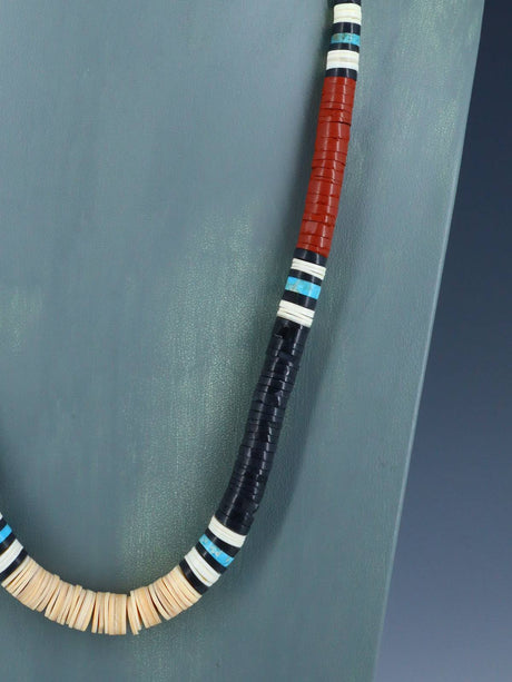 Santo Domingo Shell Heishi and Pipestone Necklace - PuebloDirect.com