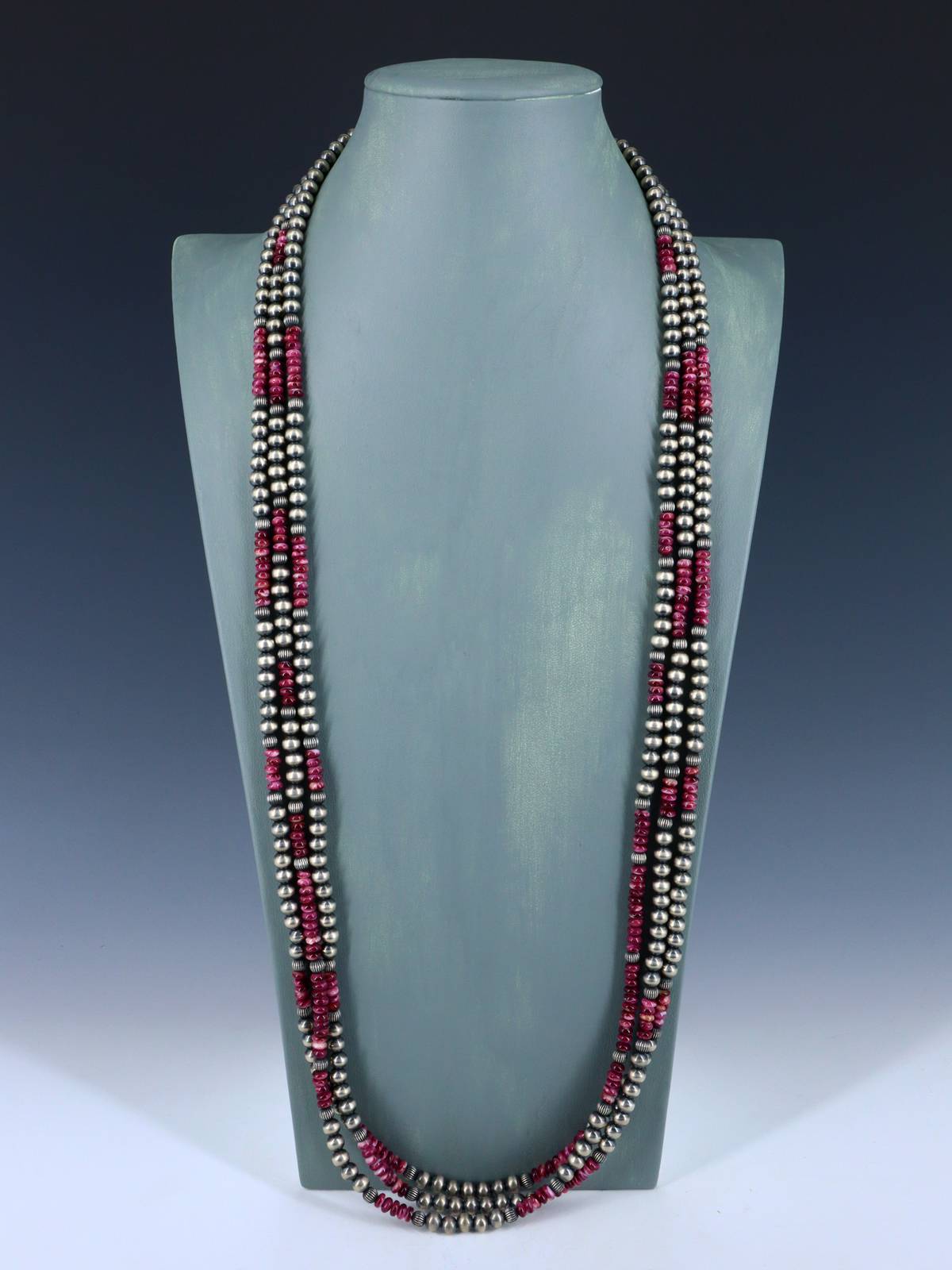 Navajo Purple Spiny Oyster Three Strand Beaded Necklace Set - PuebloDirect.com