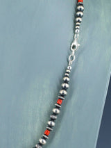 24" Coral and Sterling Silver Bead Necklace - PuebloDirect.com