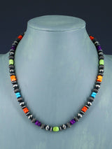 18" Multistone Sterling Silver Bead Necklace - PuebloDirect.com