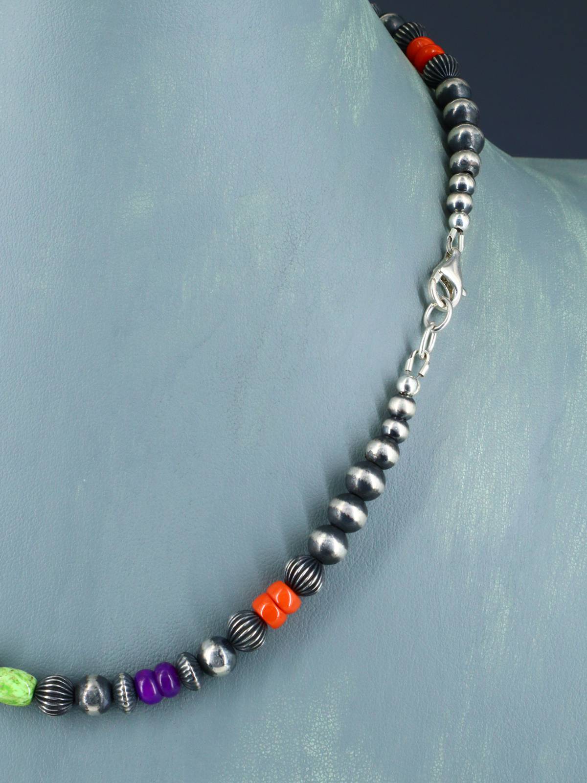 18" Multistone Sterling Silver Bead Necklace - PuebloDirect.com