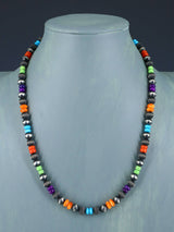 20" Multistone Sterling Silver Bead Necklace - PuebloDirect.com