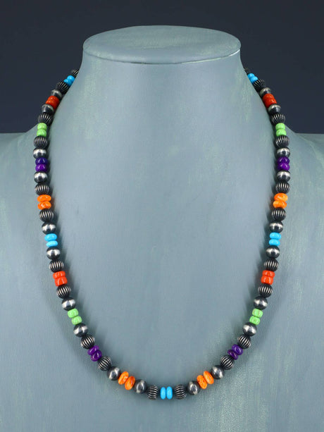 20" Multistone Sterling Silver Bead Necklace - PuebloDirect.com