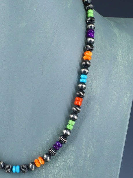 20" Multistone Sterling Silver Bead Necklace - PuebloDirect.com