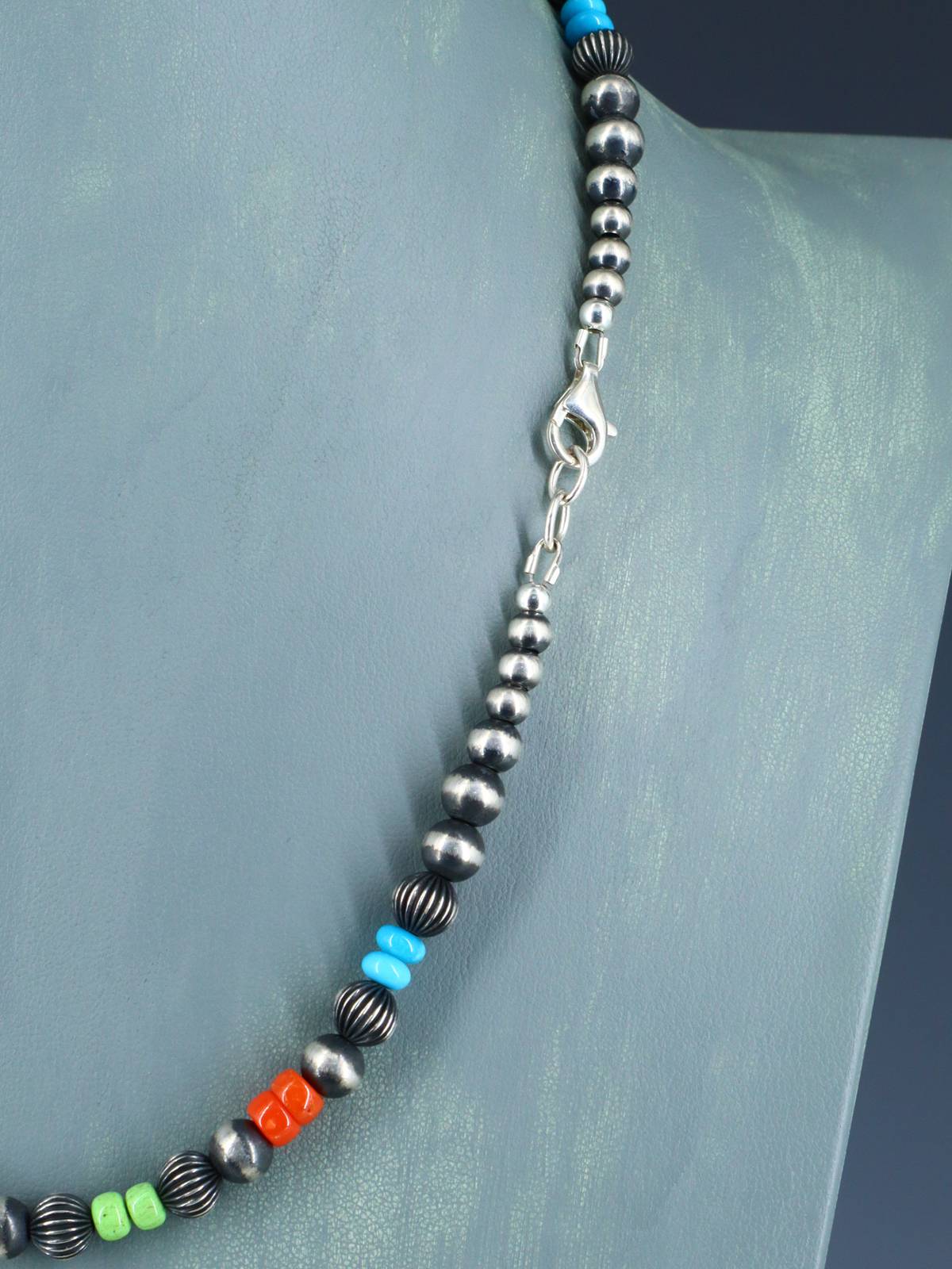 20" Multistone Sterling Silver Bead Necklace - PuebloDirect.com
