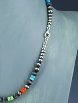 20" Multistone Sterling Silver Bead Necklace - PuebloDirect.com
