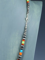 30" Multistone Sterling Silver Bead Necklace - PuebloDirect.com