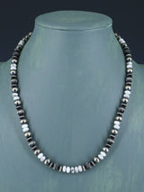 18" White Marble and Sterling Silver Bead Necklace - PuebloDirect.com
