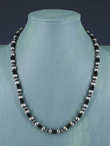 20" Black Onyx and Sterling Silver Bead Necklace - PuebloDirect.com