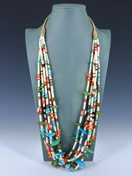 Native American Jewelry Santo Domingo White Shell Treasure Necklace - PuebloDirect.com