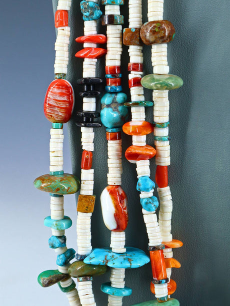 Native American Jewelry Santo Domingo White Shell Treasure Necklace - PuebloDirect.com