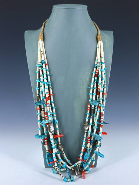 Native American Jewelry Santo Domingo White Shell Treasure Necklace - PuebloDirect.com