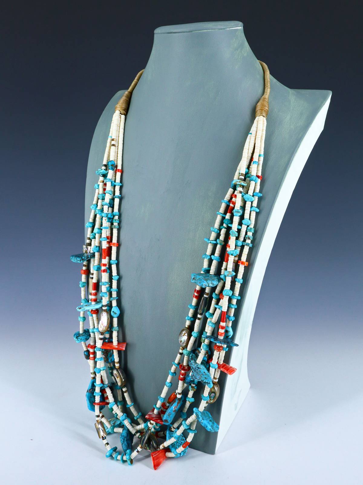 Native American Jewelry Santo Domingo White Shell Treasure Necklace - PuebloDirect.com