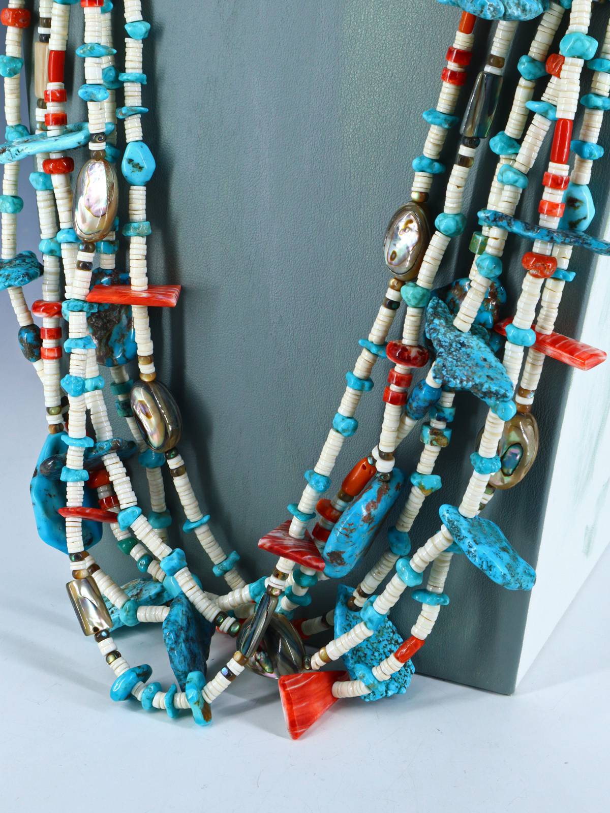 Native American Jewelry Santo Domingo White Shell Treasure Necklace - PuebloDirect.com