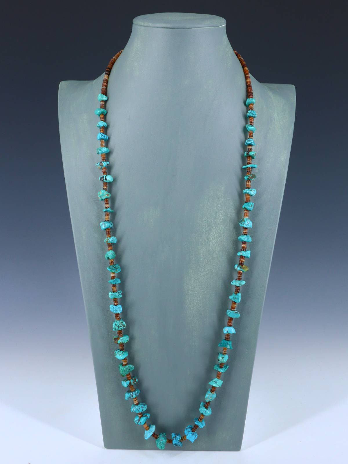 36" Long Native American Jewelry Single Strand Turquoise Necklace - PuebloDirect.com