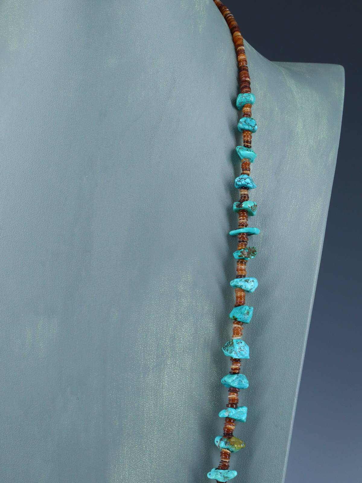 36" Long Native American Jewelry Single Strand Turquoise Necklace - PuebloDirect.com