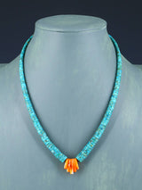Native American Jewelry Single Strand Turquoise and Spiny Oyster Necklace - PuebloDirect.com