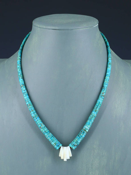 Native American Jewelry Single Strand Turquoise and Mother of Pearl Necklace - PuebloDirect.com
