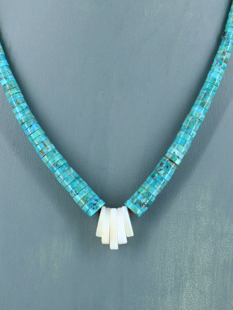 Native American Jewelry Single Strand Turquoise and Mother of Pearl Necklace - PuebloDirect.com