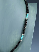 Native American Single Strand Jet and Turquoise Necklace - PuebloDirect.com